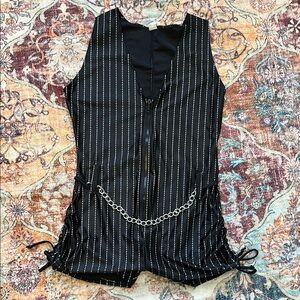 Black and sparkly silver Striped Women's dance costume with Chain Detail. Med